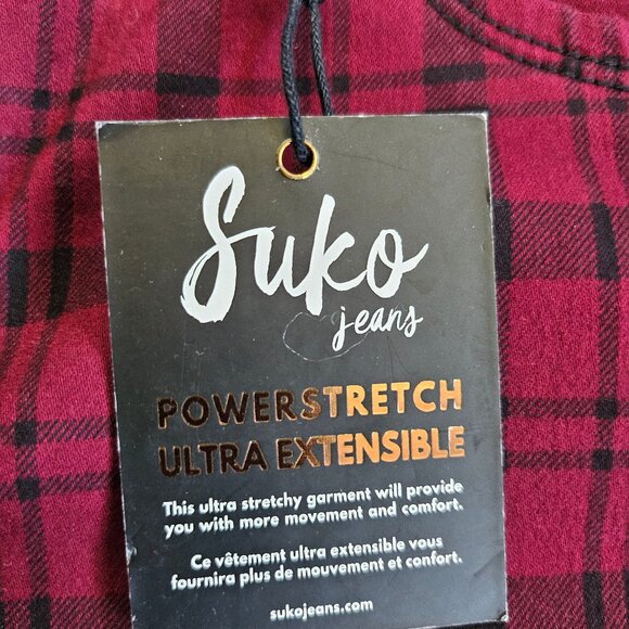 Suko jeans Women's Burgundy Plaid Skinny Jeans Tartan Power Stretch Denim Size 8 - Picture 8 of 9
